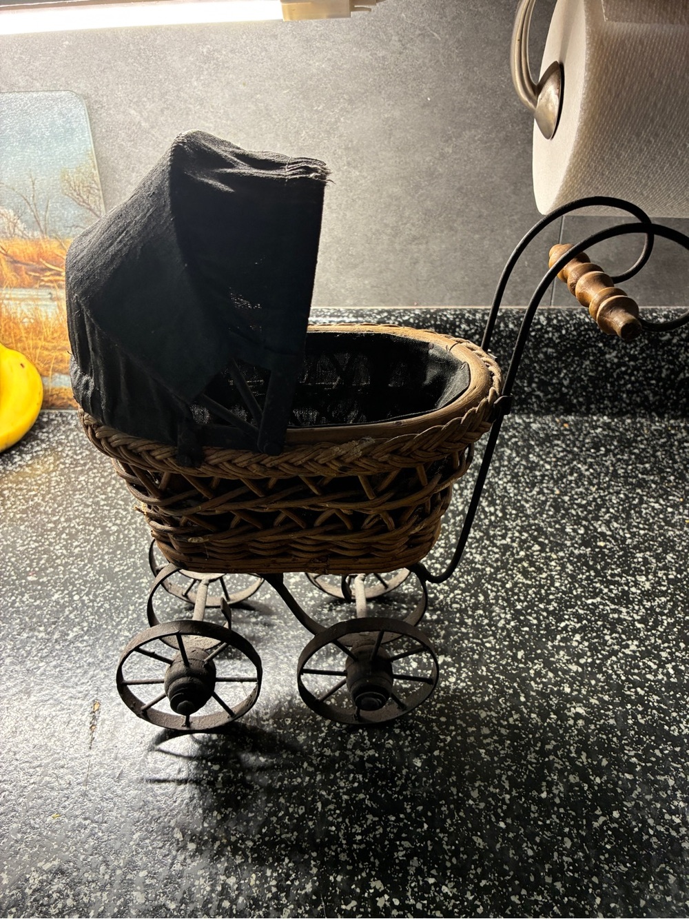 Early 19th Century Vintage Antique Baby Doll Stroller Pram  11"